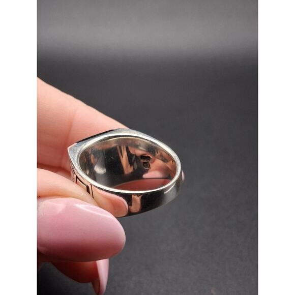 Men's Black Onyx Ring, Size 8.5, 925 Silver, Signet, Bold Modern Greek Style - Picture 8 of 10